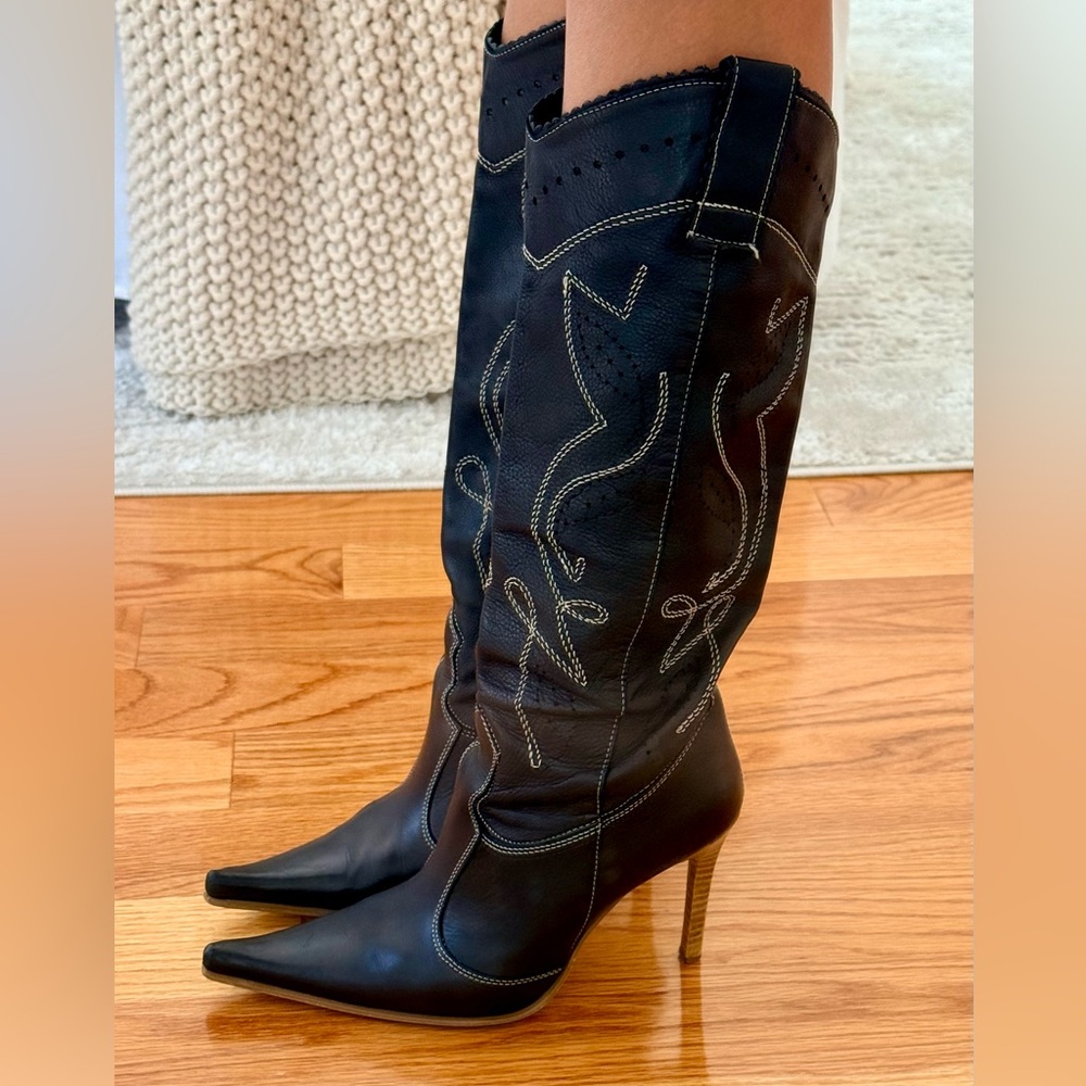 Aldo - Women’s Western Leather Heeled Boots with Stitch Detail - Picture 3 of 7